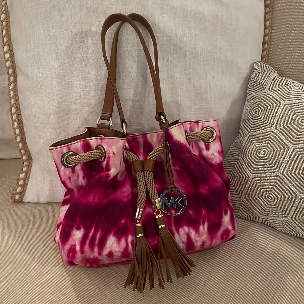 Michael Kors Hot Pink Tie Dye Bucket Bag | Rare Colorway Tassel Boho Tote